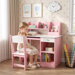 Escritorio y Silla para Niños con Almacenaje para Estudio Lectura y Juegos Mesa 90x45x90 cm y Silla 35x31,5x65 c... - Ogal.Es