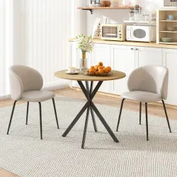 Mesa Redonda de Comedor para 2 Personas con Patas de Acero Cruzadas Ø80x75 cm Blanco Roble - Ogal.Es