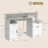 Escritorio 140 cm con Estación de Carga Cajones y Armario Enchufes Soporte para Impresora y Monitor Marrón y Blanco - Ogal.Es