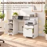 Escritorio 140 cm con Estación de Carga Cajones y Armario Enchufes Soporte para Impresora y Monitor Marrón y Blanco - Ogal.Es