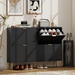 Zapatero Estrecho con 4 Puertas Acanaladas con Estantes Ajustables para 20 Pares 105x24x91,5 cm Negro - Ogal.Es
