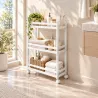 Estantería de Baño de Bambú de 3 Niveles Carrito Auxiliar de Almacenaje con Ruedas 55x20x75 cm Blanco - Ogal.Es