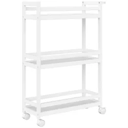 Estantería de Baño de Bambú de 3 Niveles Carrito Auxiliar de Almacenaje con Ruedas 55x20x75 cm Blanco - Ogal.Es