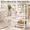 Estantería de Baño de Bambú de 3 Niveles Carrito Auxiliar de Almacenaje con Ruedas 55x20x75 cm Blanco - Ogal.Es