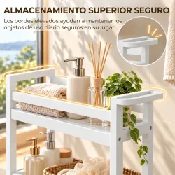 Estantería de Baño de Bambú de 3 Niveles Carrito Auxiliar de Almacenaje con Ruedas 55x20x75 cm Blanco - Ogal.Es