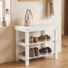 Banco Zapatero de Bambú con Asiento y 2 Estantes para 4 Pares para Entrada Salón Dormitorio 50x28x45 cm Blanco - Ogal.Es