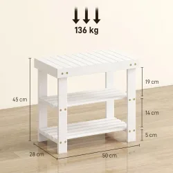 Banco Zapatero de Bambú con Asiento y 2 Estantes para 4 Pares para Entrada Salón Dormitorio 50x28x45 cm Blanco - Ogal.Es