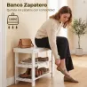 Banco Zapatero de Bambú con Asiento y 2 Estantes para 4 Pares para Entrada Salón Dormitorio 50x28x45 cm Blanco - Ogal.Es