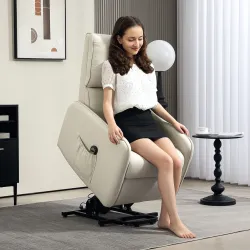 Sillón Relax Reclinable Eléctrico Levanta Personas de Tela Lino Control Remoto Asiento con Muelles Reposapiés Beige - Ogal.Es