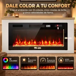 Chimenea Eléctrica de Pie 900/1800W Mueble para TV 55" 12 Colores de Llama 3D 5 Brillos Control Remoto para 35? ... - Ogal.Es