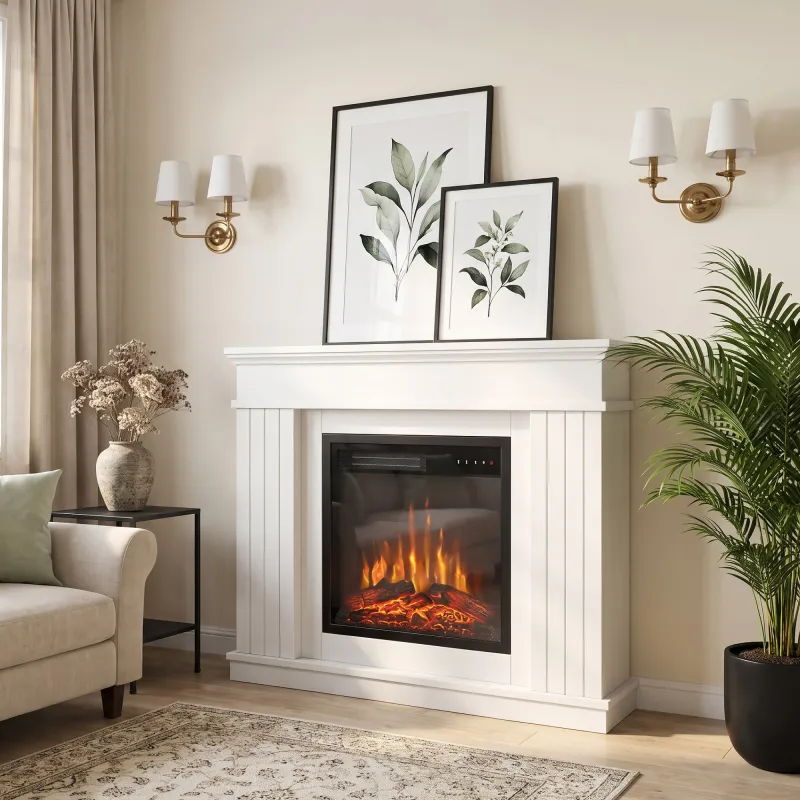 Chimenea Eléctrica Decorativa 1800W con Repisa Efecto Llama 5 Brillos Termostato Temporizador Mando para TV 38" ... - Ogal.Es