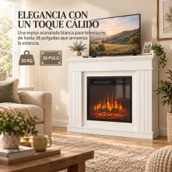 Chimenea Eléctrica Decorativa 1800W con Repisa Efecto Llama 5 Brillos Termostato Temporizador Mando para TV 38" ... - Ogal.Es
