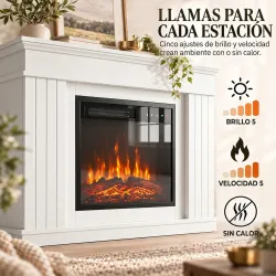 Chimenea Eléctrica Decorativa 1800W con Repisa Efecto Llama 5 Brillos Termostato Temporizador Mando para TV 38" ... - Ogal.Es