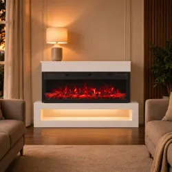 Chimenea Eléctrica de Pie/Pared 900/1800W con Tira LED 3 Caras Mueble TV 55" 12 Colores de Llama Control Remoto ... - Ogal.Es