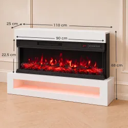 Chimenea Eléctrica de Pie/Pared 900/1800W con Tira LED 3 Caras Mueble TV 55" 12 Colores de Llama Control Remoto ... - Ogal.Es