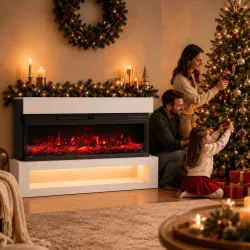 Chimenea Eléctrica de Pie/Pared 900/1800W con Tira LED 3 Caras Mueble TV 55" 12 Colores de Llama Control Remoto ... - Ogal.Es
