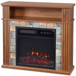 Chimenea Eléctrica Decorativa 1800W con Repisa Efecto Llama 5 Brillos Termostato Temporizador Mando Marrón - Ogal.Es