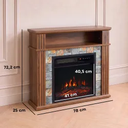 Chimenea Eléctrica Decorativa 1800W con Repisa Efecto Llama 5 Brillos Termostato Temporizador Mando Marrón - Ogal.Es