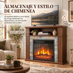 Chimenea Eléctrica Decorativa 1800W con Repisa Efecto Llama 5 Brillos Termostato Temporizador Mando Marrón - Ogal.Es