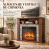 Chimenea Eléctrica Decorativa 1800W con Repisa Efecto Llama 5 Brillos Termostato Temporizador Mando Marrón - Ogal.Es