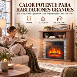 Chimenea Eléctrica Decorativa 1800W con Repisa Efecto Llama 5 Brillos Termostato Temporizador Mando Marrón - Ogal.Es
