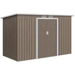 Trastero de Jardín en Acero con 2 Rejillas de Ventilación y 2 Puertas Correderas, 280x130x172 cm, Marrón Madera - Ogal.Es