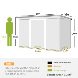 Trastero de Jardín en Acero con 2 Rejillas de Ventilación y 2 Puertas Correderas, 280x130x172 cm, Marrón Madera - Ogal.Es