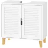 Mueble Bajo Lavabo con 2 Puertas de Lamas Estante Ajustable y Patas de Bambú 60x30x60 cm Blanco - Ogal.Es