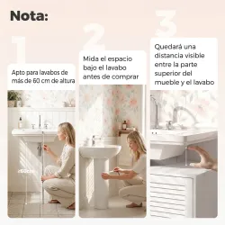 Mueble Bajo Lavabo con 2 Puertas de Lamas Estante Ajustable y Patas de Bambú 60x30x60 cm Blanco - Ogal.Es