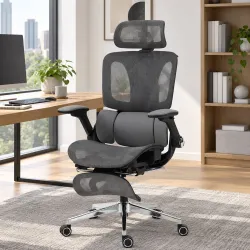 Silla de Escritorio de Malla con Reposapiés Respaldo Reclinable Soporte Lumbar Reposabrazos y Reposacabezas Ajus... - Ogal.Es