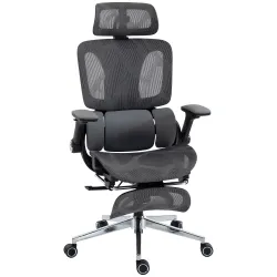 Silla de Escritorio de Malla con Reposapiés Respaldo Reclinable Soporte Lumbar Reposabrazos y Reposacabezas Ajus... - Ogal.Es
