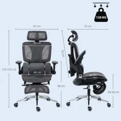 Silla de Escritorio de Malla con Reposapiés Respaldo Reclinable Soporte Lumbar Reposabrazos y Reposacabezas Ajus... - Ogal.Es