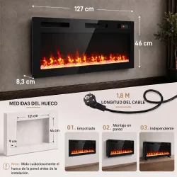 Chimenea Eléctrica Ultrafina 900/1800W Empotrable/Colgante/de Pie 12 Colores de Llama 3D Control Remoto hasta 35... - Ogal.Es
