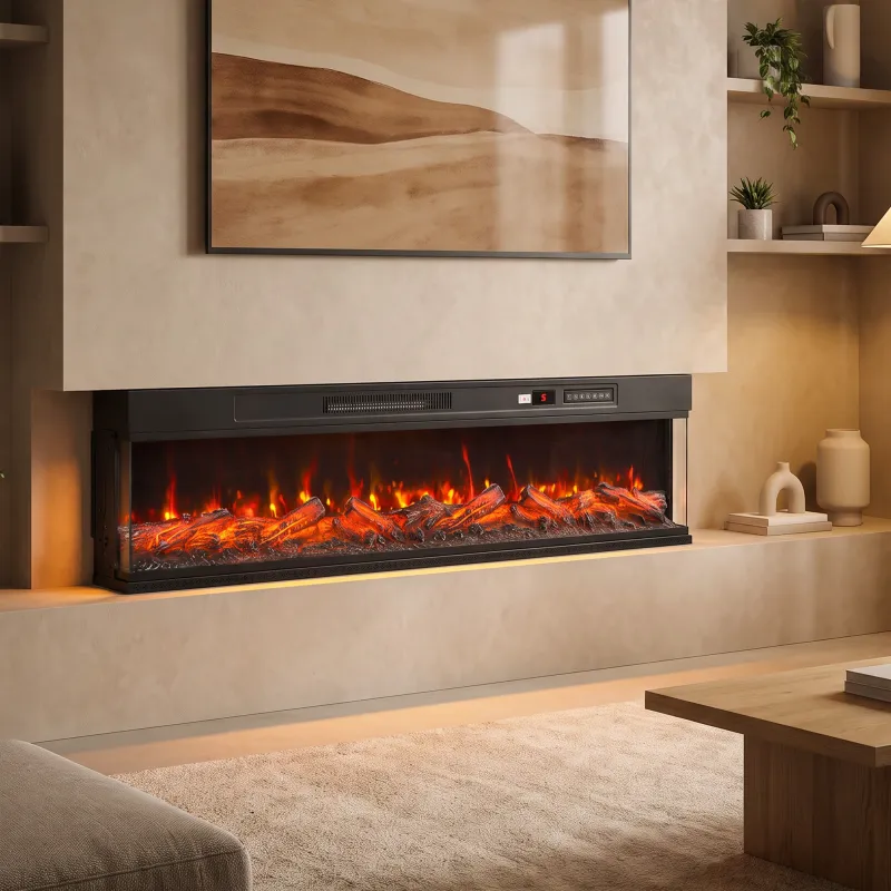Chimenea Eléctrica Empotrable o de Pie 750/1500W 3 Caras 12 Colores de Llama 3D Termostato Control Remoto Negro - Ogal.Es
