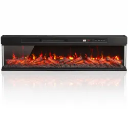 Chimenea Eléctrica Empotrable o de Pie 750/1500W 3 Caras 12 Colores de Llama 3D Termostato Control Remoto Negro - Ogal.Es