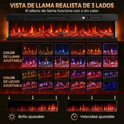 Chimenea Eléctrica Empotrable o de Pie 750/1500W 3 Caras 12 Colores de Llama 3D Termostato Control Remoto Negro - Ogal.Es