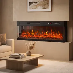 Chimenea Eléctrica Empotrable o de Pie 750/1500W 3 Caras 12 Colores de Llama 3D Termostato Control Remoto Negro - Ogal.Es