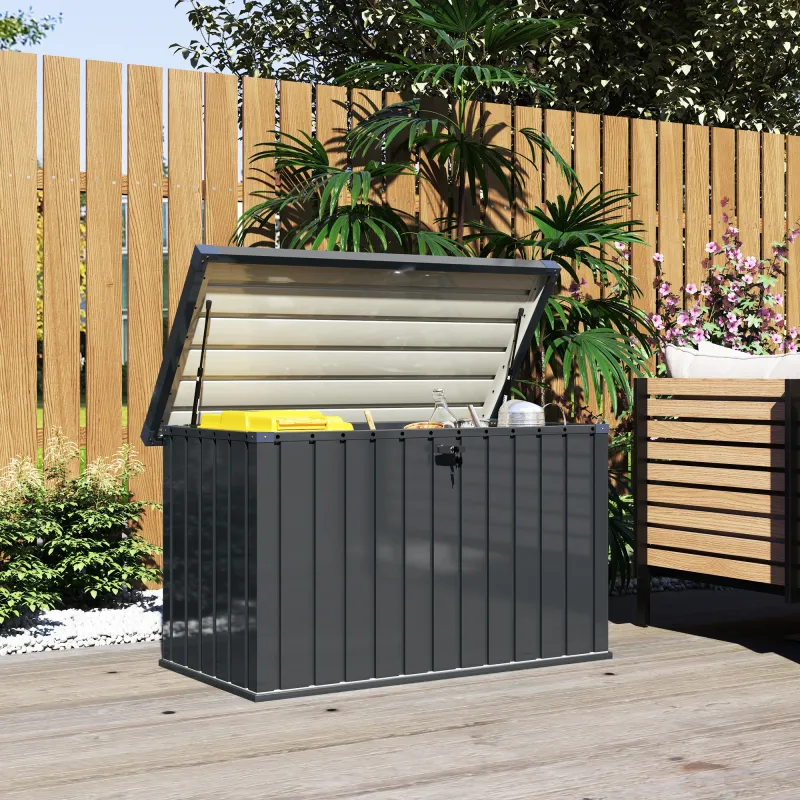 Arcón Exterior 400L Baúl de Almacenaje Exterior de Acero Galvanizado Resistente a la Intemperie con Cerradura Gris - Ogal.Es