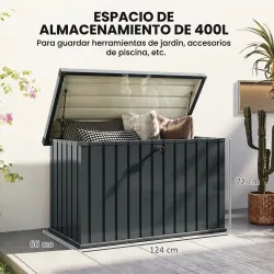 Arcón Exterior 400L Baúl de Almacenaje Exterior de Acero Galvanizado Resistente a la Intemperie con Cerradura Gris - Ogal.Es