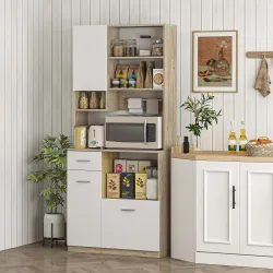 Alacena de Cocina Alta con 3 Puertas 9 Estantes Cajón Estantes Ajustables Estilo Moderno 80x35x180 cm Blanco y R... - Ogal.Es