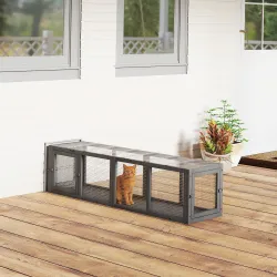 Túnel para Gatos de Madera con 3 Puertas Extraíbles Techo de PVC Interior y Exterior 151,5x38,5x40 cm Gris - Ogal.Es