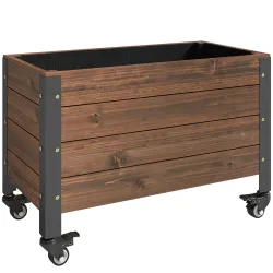 Jardinera Exterior de Madera con Ruedas con Orificio de Drenaje y Tela no Tejida Macetero 60x30x41 cm Marrón Oscuro - Ogal.Es