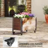 Jardinera Exterior de Madera con Ruedas con Orificio de Drenaje y Tela no Tejida Macetero 60x30x41 cm Marrón Oscuro - Ogal.Es