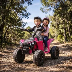 Quad Eléctrico Niños 24V 2 Plazas 2 Motores 120 W Batería de Litio Suspensión Arranque Suave 4-6 km/h 3-8 Años Rosa - Ogal.Es