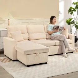 Sofá Cama Chaise Longue de 205 cm en Forma de L Chaise Longue Reversible con Almacenaje Soporte Lumbar Almohadas... - Ogal.Es