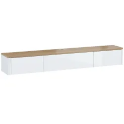 Mueble de TV Suspendido con Luces LED Enchufes Armario y 2 Cajones para Televisión 65 Pulgadas 140x24x20 cm Blanco - Ogal.Es