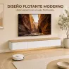Mueble de TV Suspendido con Luces LED Enchufes Armario y 2 Cajones para Televisión 65 Pulgadas 140x24x20 cm Blanco - Ogal.Es