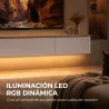 Mueble de TV Suspendido con Luces LED Enchufes Armario y 2 Cajones para Televisión 65 Pulgadas 140x24x20 cm Blanco - Ogal.Es