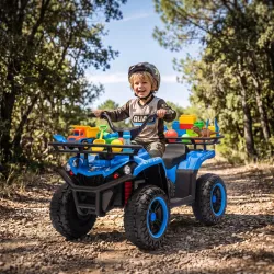 Quad Eléctrico para Niños 12V 2 Motores Batería de Litio Arranque Suave 2 Cestas Música MP3 Faros 3-8 Años Azul - Ogal.Es