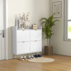 Zapatero Estrecho con 4 Cajones Abatibles Estantes Ajustables para 16 Pares 106x24x102 cm Blanco - Ogal.Es
